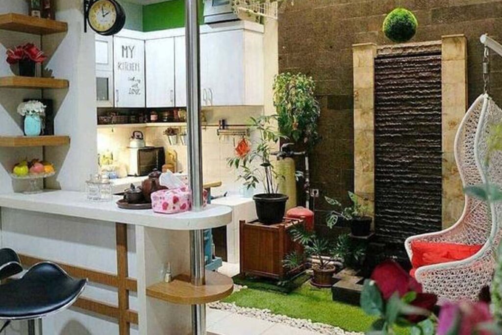 Desain Dapur Terbuka Dengan Taman